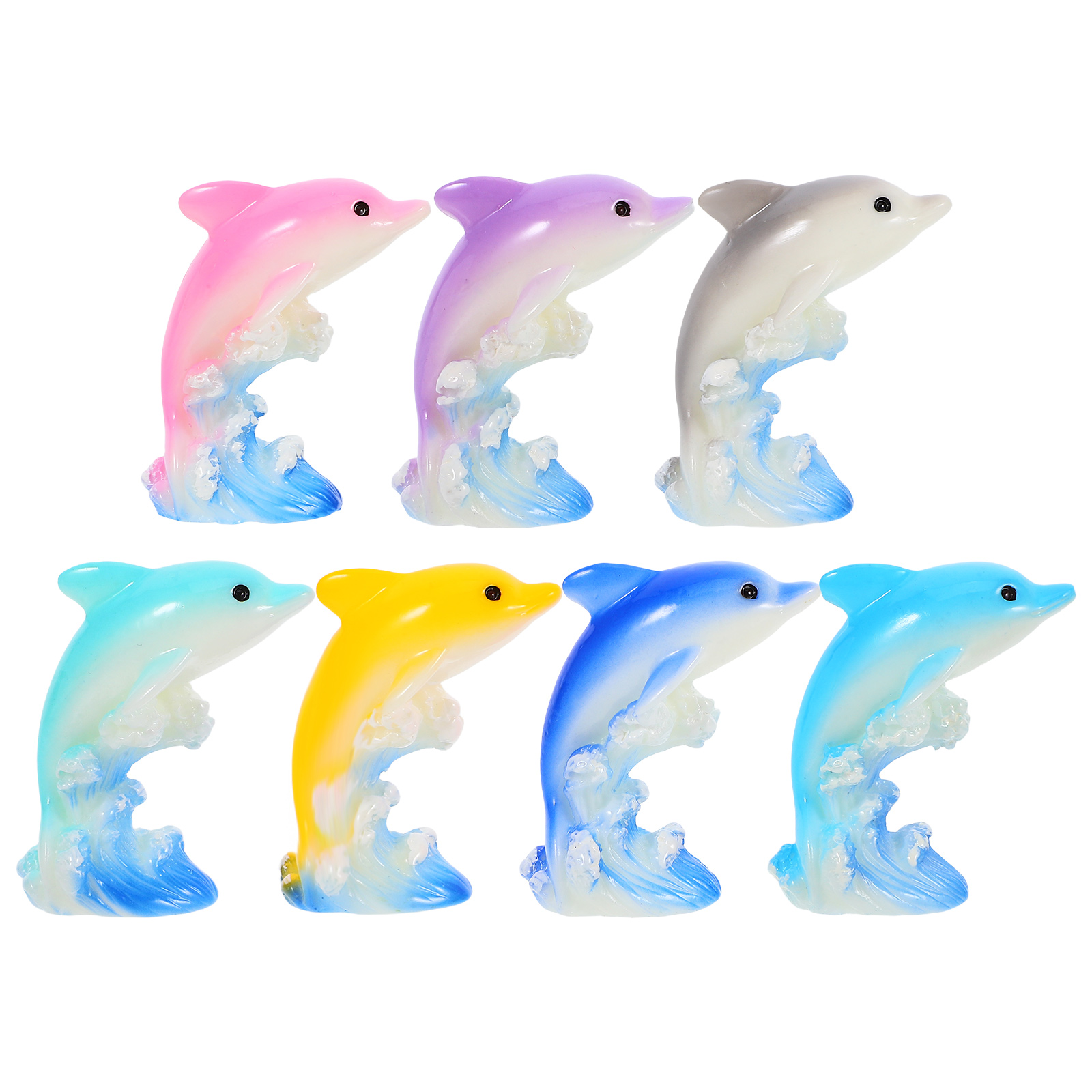 7 Pcs Miniature Colorful Dolphin Figurines Tiny Resin Animal naments Cute Cartoon Decorations for Landscape Crafting
