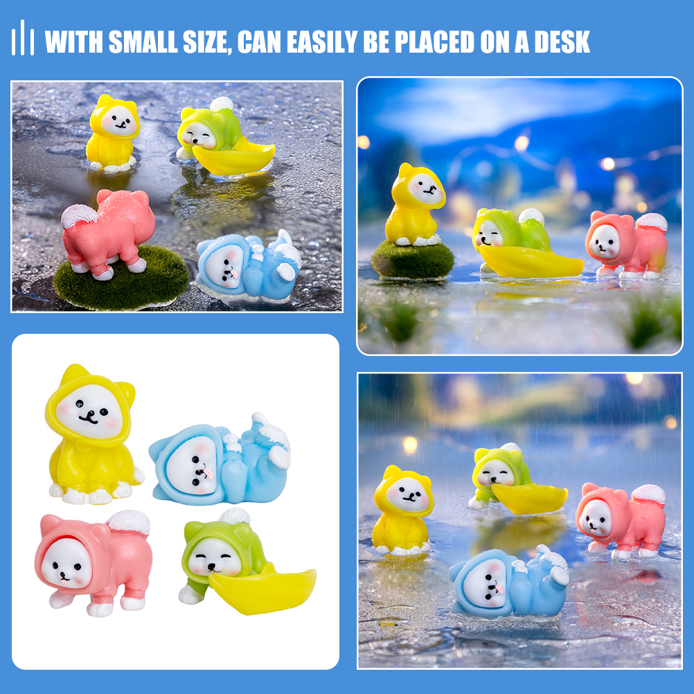 4 Pcs Raincoat Puppy Decorations Ornament Resin Animal Statue Trinkets Dogs Figurines