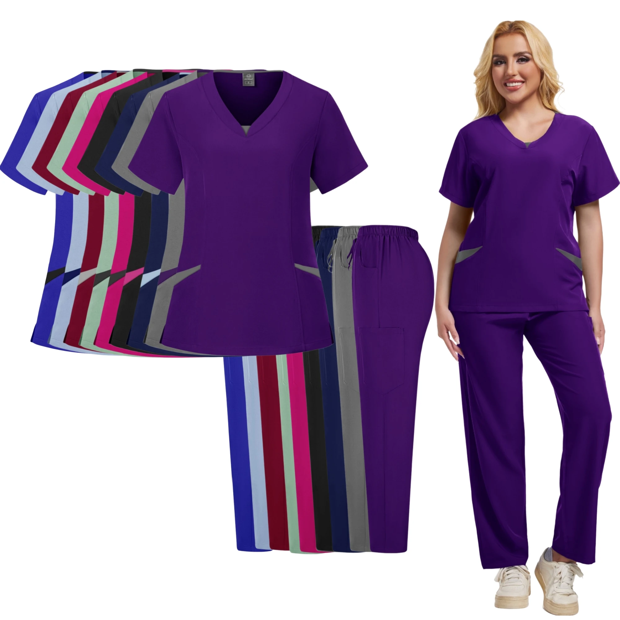 Surgical Uniforms Woman Nursing Enfermeria Sets Top + Pant Articles Medical Uniform Scrubs Clinical Beauty Salon Hospital Suits