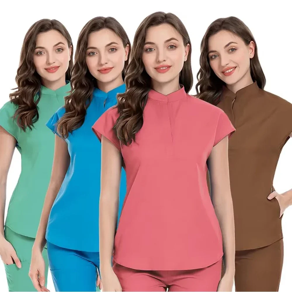 Medical Accessories Women Elastic Scrubs Uniform Sets Hospital Surgical Gowns Short Sleeve Tops Jogger Pants Suit Doctor Clothes
