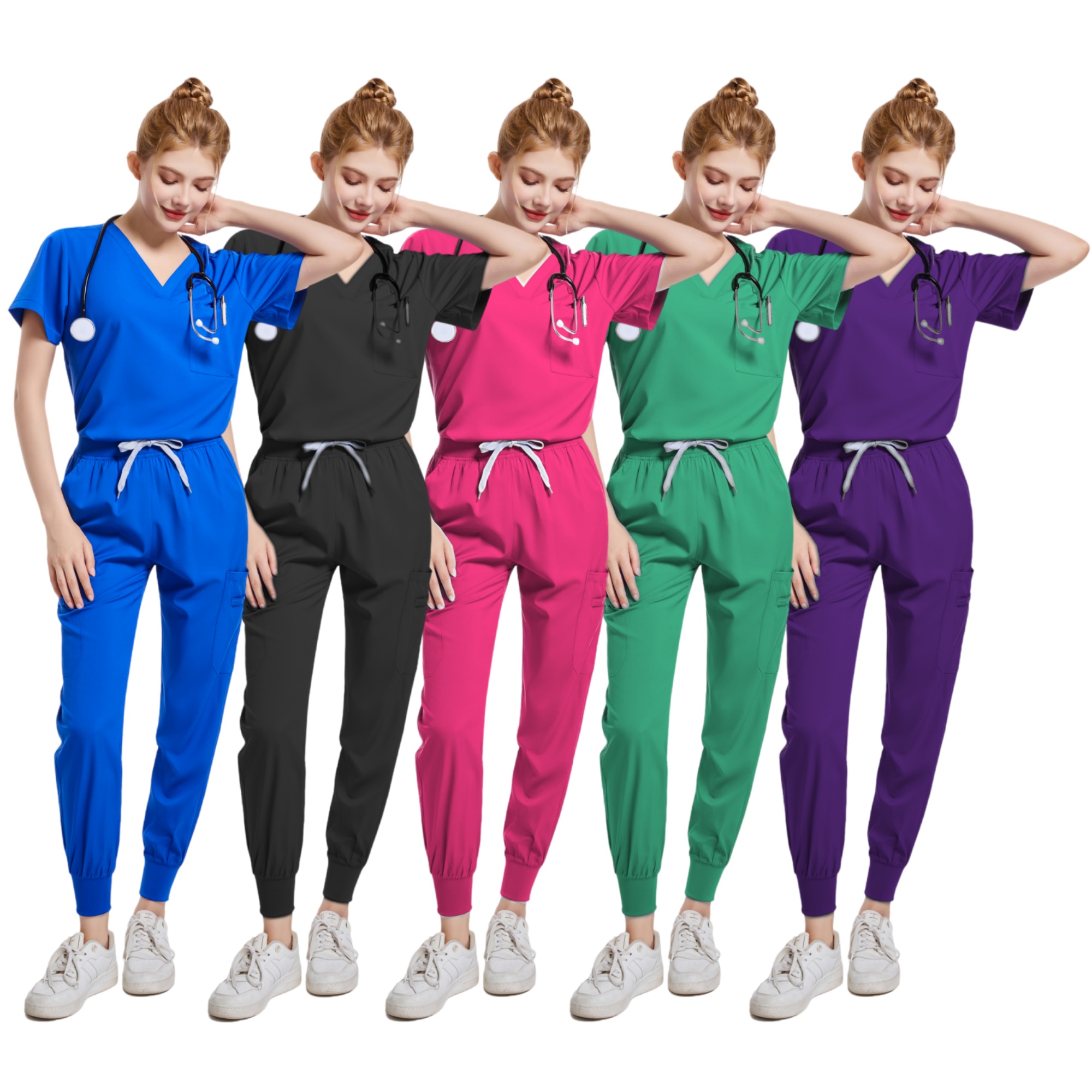 Spa Uniforms Women Scrubs Jogger Set Medical Uniforms Scrub Top + Pants Lab Coat  Nurse Uniform Blouse Medicale Femme Work Wears