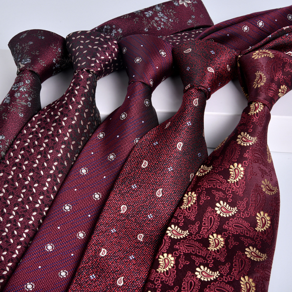 necktie ties for men 2024 Luxury Wine Red Groom Wedding Accessories Dot Stripe gravata 8cm Neckties neck tie Men&#039;s ties