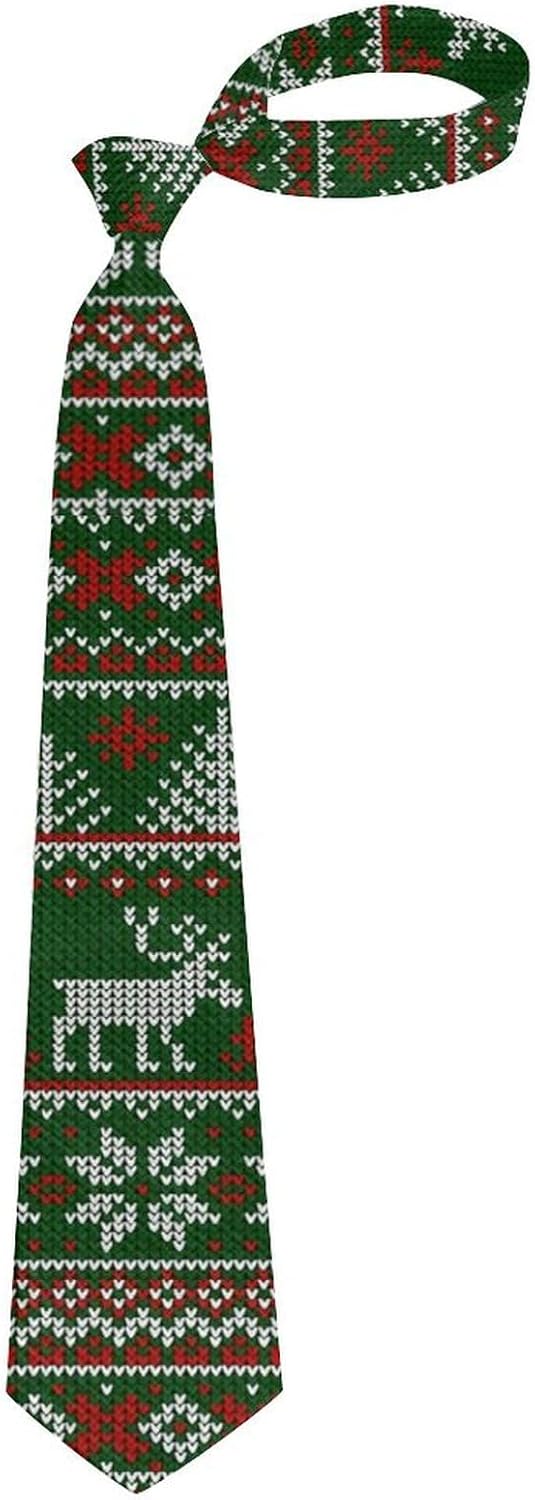 Deer Snowflakes Green Men Boy&#039;s Tie Print Necktie Great for Weddings Groom Groomsmen Dances Holiday Xmas Gifts