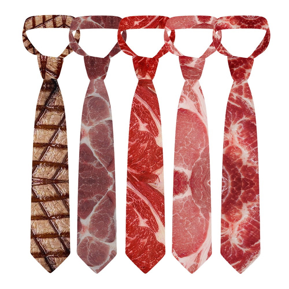 8cm Meat Style Design Tie Narrow Adjustable Hot Food Printing Tie Soft Hand Tied Steak Food Printing Men Necktie