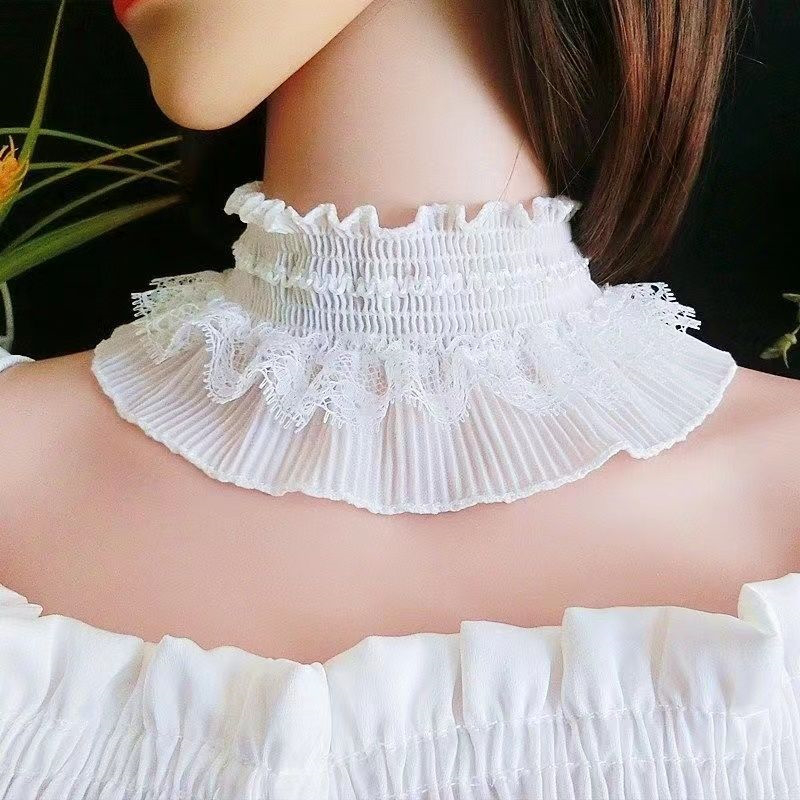 Lace Neck Decoration Fake Collar High Neck Cover Warm Scarf Stand Collar Detachable Neck Strap Elastic Ruffle Blouse Collar