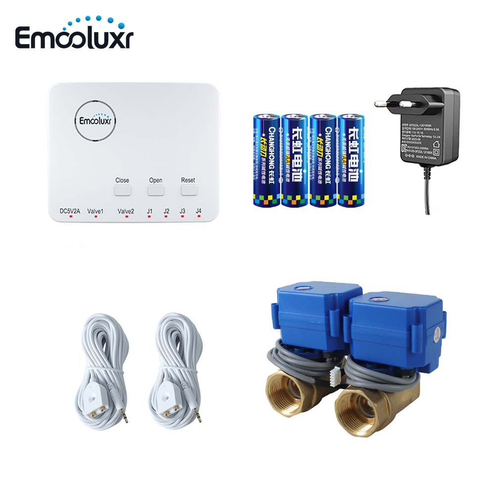Russia Kazakhstan House Water Leaking Detection System with Double Close Valves BSP and 2pcs 6 meter Long Water Sensor Cable
