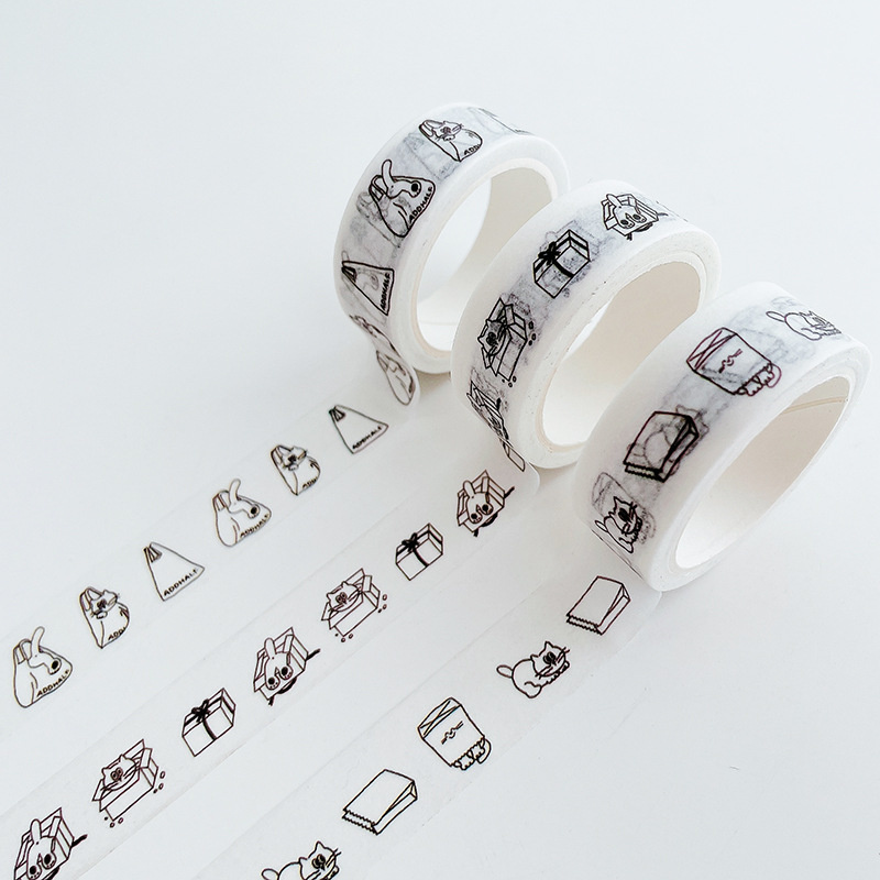 Cartoon Kitty Brief Strokes Decorative Tape Minimalism Sealing Sticker Scrapbooking DIY Material Adhesive Tape Stationery 5m