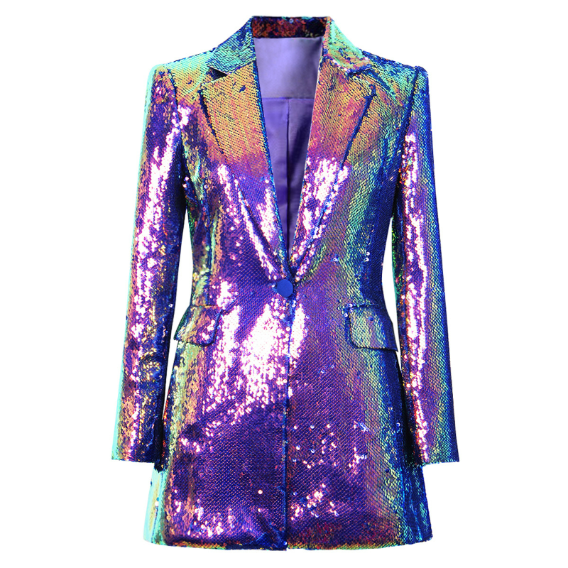 2025 Spring Sequined Women Suit Jacket Blazers One Button Coats Lapel Autumn European and American Style Cool Color Clothing
