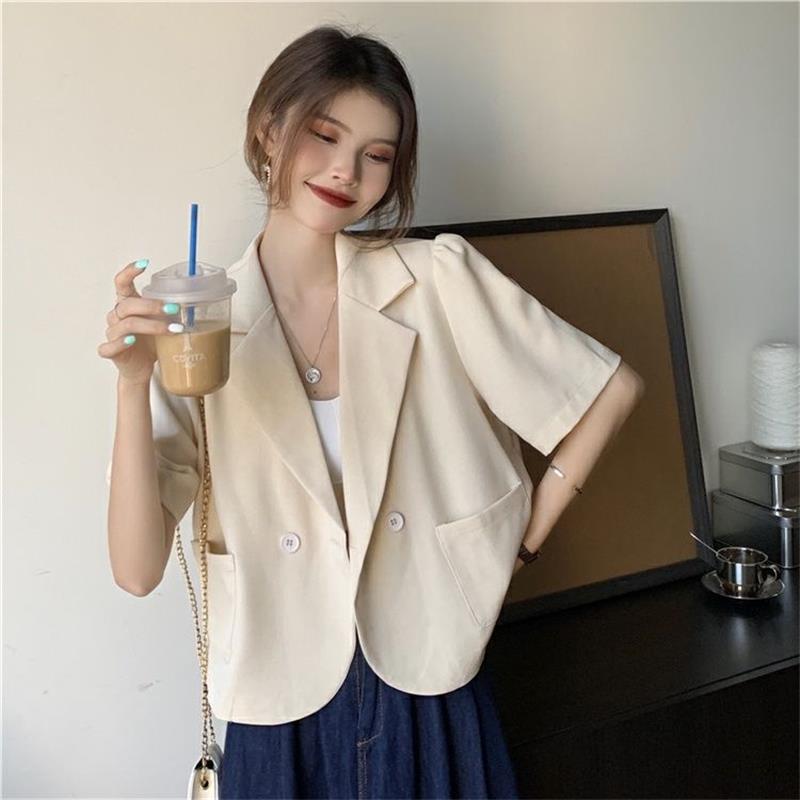 Women&#039;s suit short Thin short sleeved suit shirt jacket for women 2024 new oversized chubby sister loose fitting shorts suit top