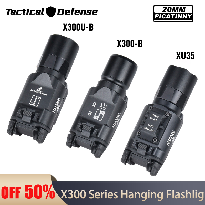 WADSN Tactical X300 X300U Metal Hanging Pistol Flashlight Strobe LED Fit 20mm Rail Airsoft X300-B X300U-B XU35 Hunting Gun Light
