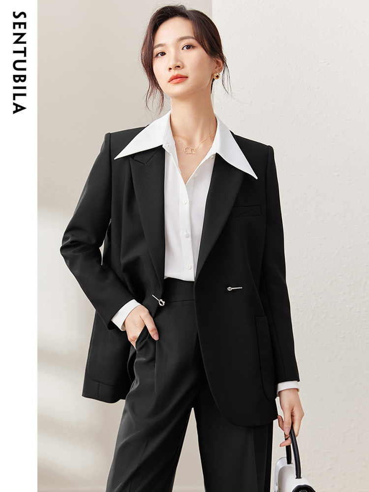 SENTUBILA Black Tailoring Blazer Women 2025 Autumn Luxury Trend Elegant Tailor Suit Jacket Casual Commute Women Clothes133X49864