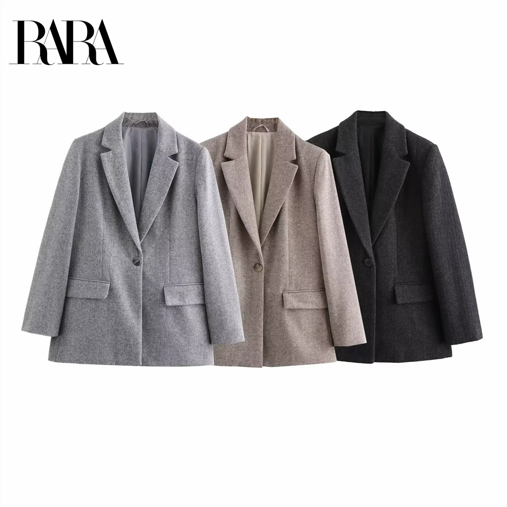 Taop&amp;Za&#039;s new 2024 women&#039;s simple casual fashion woolen blend twill one grain button commuter suit jacket