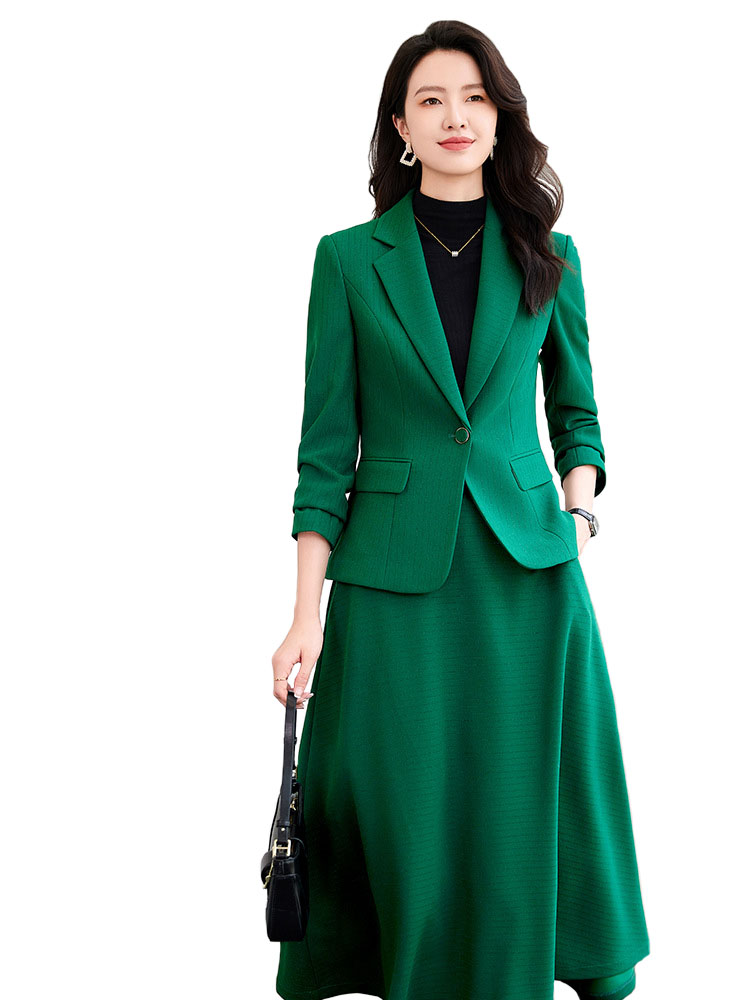 Long Sleeve Career Office Blazer Set for Women Slim Blazer and Skirt Suits 2 Pieces Matching Outfits Long Sets Autumn Fashion