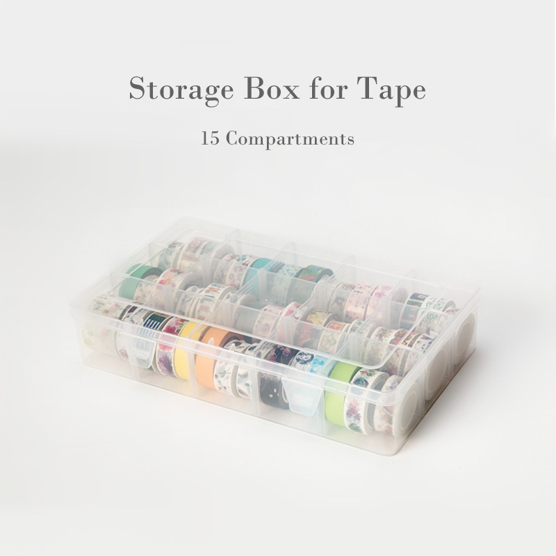 Clear Crafts Organizer Storage Box, 15 Compartments, Washi Tape, Art Supplies, Sticker Stationery