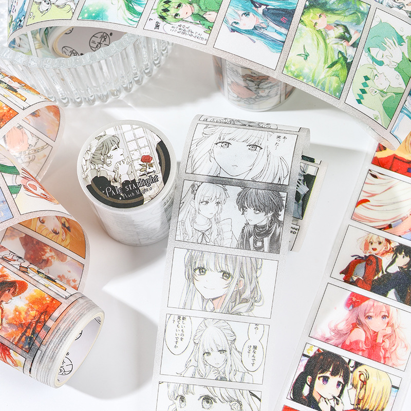 Cute Manga Girl  Flash Sand Die Cutting Tape Girl Weekly Series Handmade Account DIY Decorative Tape