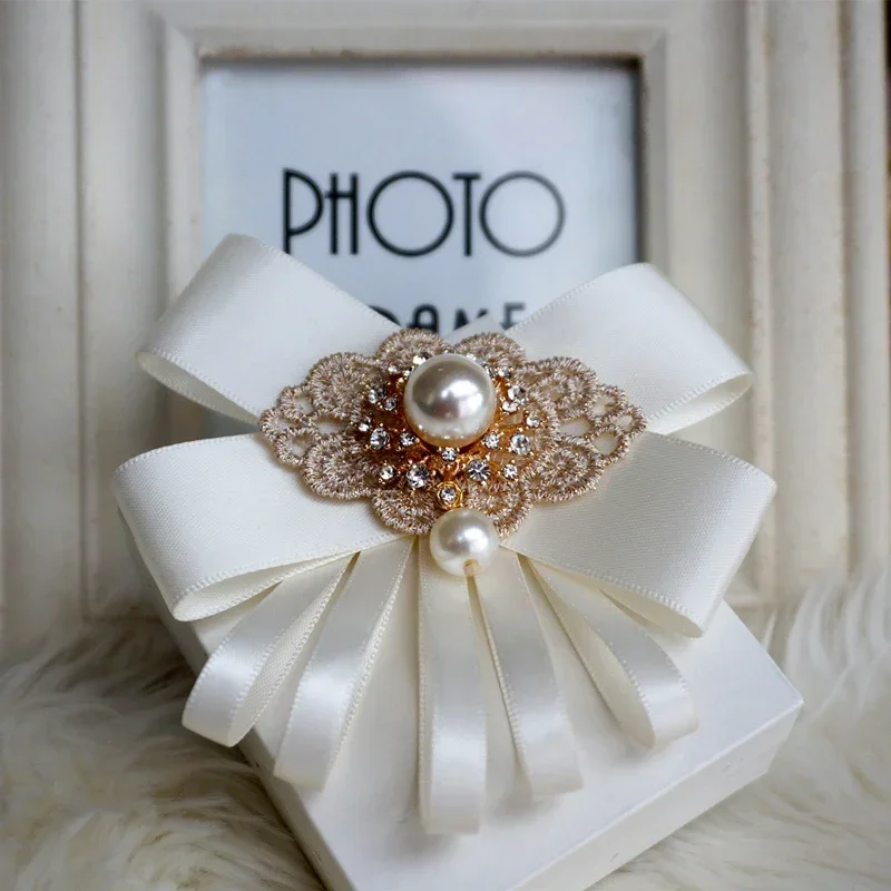 Korean Pearl Rhinestone Ribbon Bow Tie Women&#039;s Men&#039;s and Women&#039;s College Style Shirt Skirt Collar Accessories Fashion Gifts
