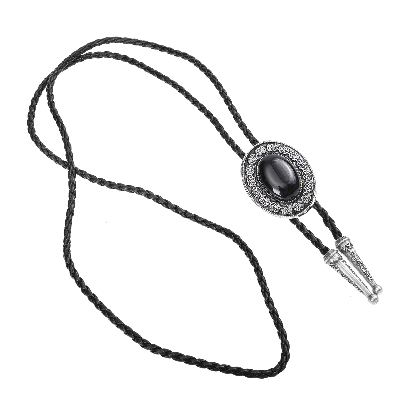 Western Style Black Bolo Tie Necklace for Men Jade Pendant Shirt Neck Chain Decorative Male Necktie