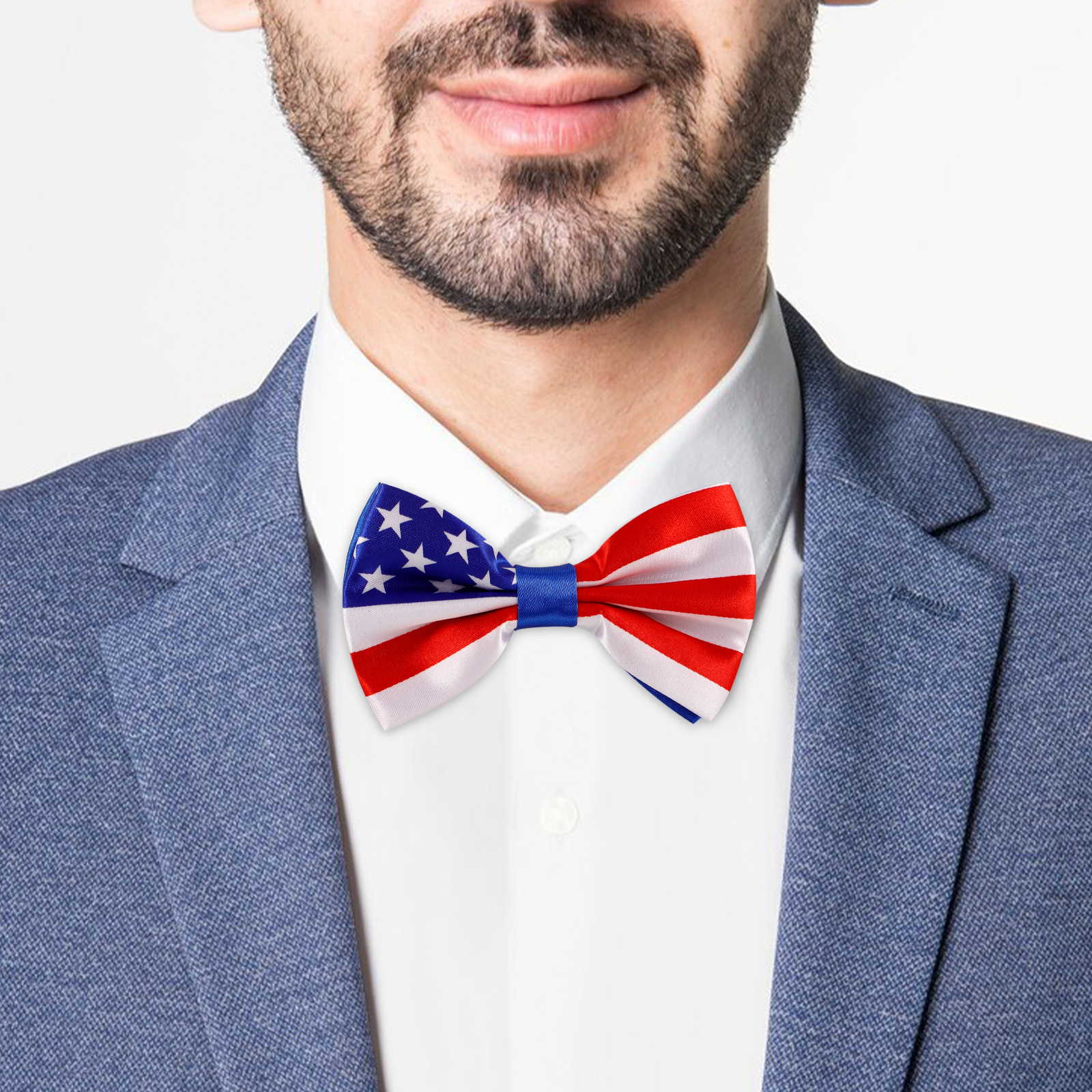 US Flag Bow Tie Strap Clip For Men Tie Strap Clip Set for Men Independence Day Party Accessories Easy Clean Dress Up