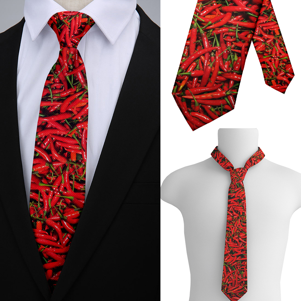 Food printed tie casual fashion novel and interesting chili vegetable tie wedding party Halloween shirt and gift tie is neutral