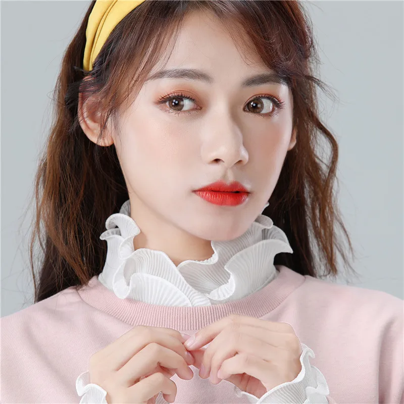 Linbaiway Women Shirt Fake Collar High Stand Ruffle Sweater Blouse Shirt False Collar Chiffon Removable Detachable Collar