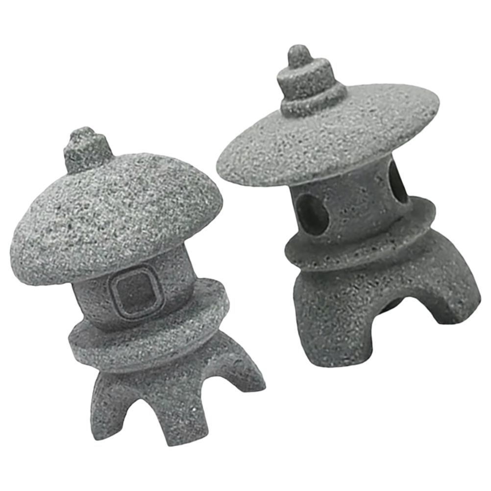 2pcs Aquarium Pavilion Decor Lantern Ornaments Mini Zen Garden Decor Home Entryway Statue Sandstone