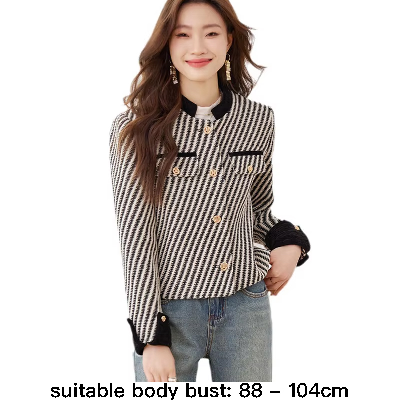 High quality blazer for women short striped jacket single breasted autumn winter 2025 elegant fashion clothes - black grey