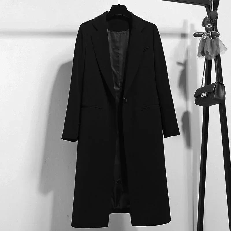 Women&#039;s Extended Suit Jacket, Black Suit Jacket, Autumn and Winter, New