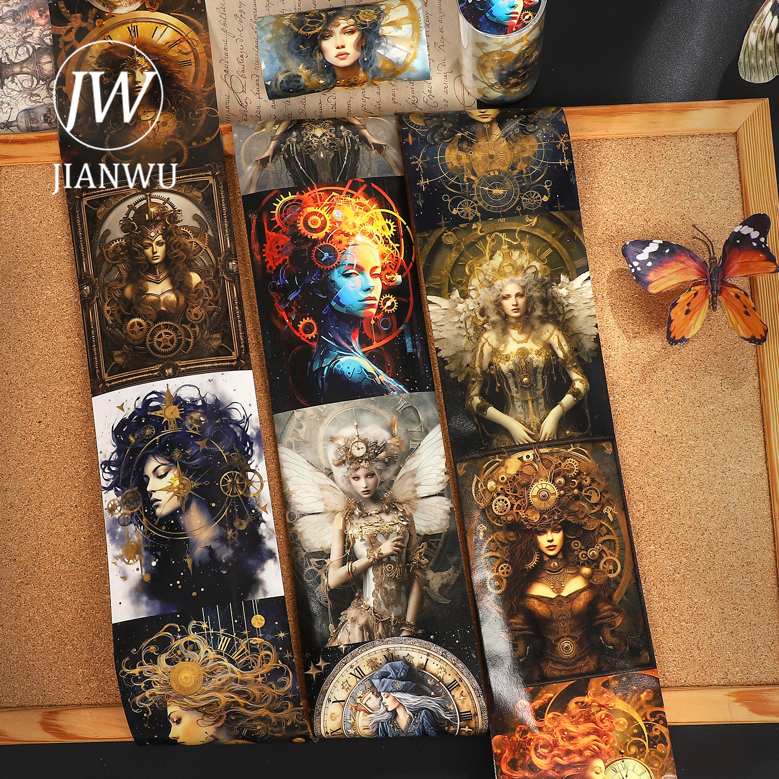 JIANWU 80mm*200cm Vintage Steampunk Goddess Character Landscape Material Collage Washi Tape Creative Journal ScrapbookStationery
