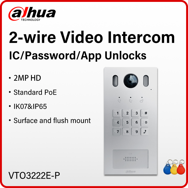 Dahua Original 2-wire Video Intercom 2MP IP Apartment Doorbell With Keypad Support PoE IC/Password/Remotely Unlocks VTO3222E-P