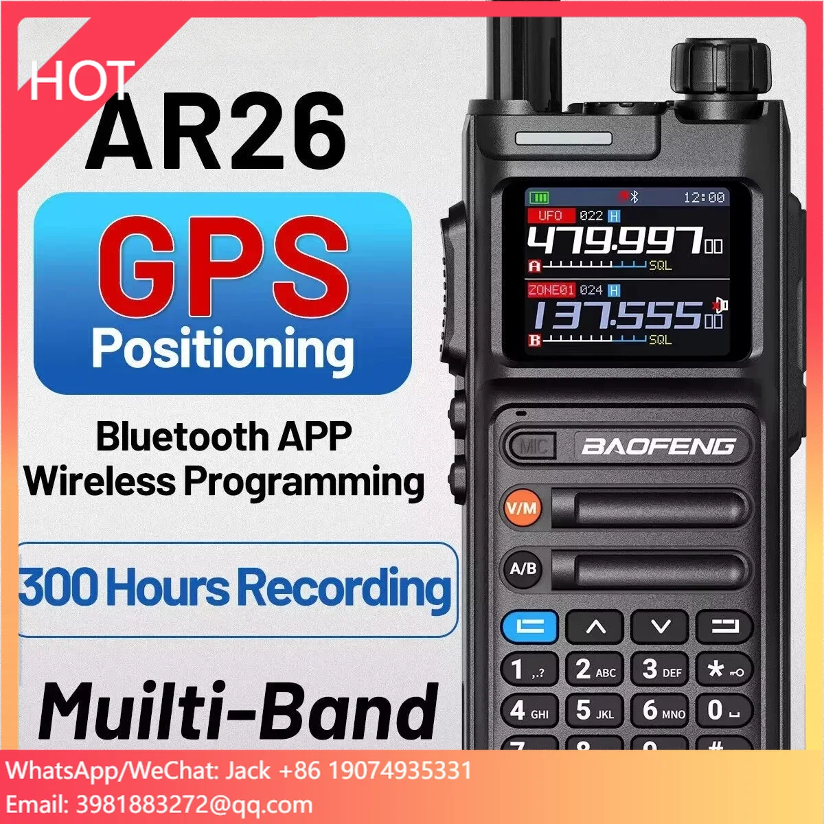 AR26 BAOFENG Ham Radio Long Range GPS Handheld Two Way Radio,Wireless Programming, APRS,NOAA Weather Alerts,2Pack