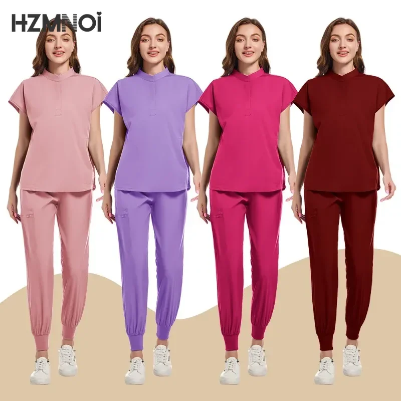 Multicolor Scrubs Uniform Short Sleeve Tops+jogger Pants Nursing Uniform Women Pet Doctor Medical Surgery Workwear Surgical Sets