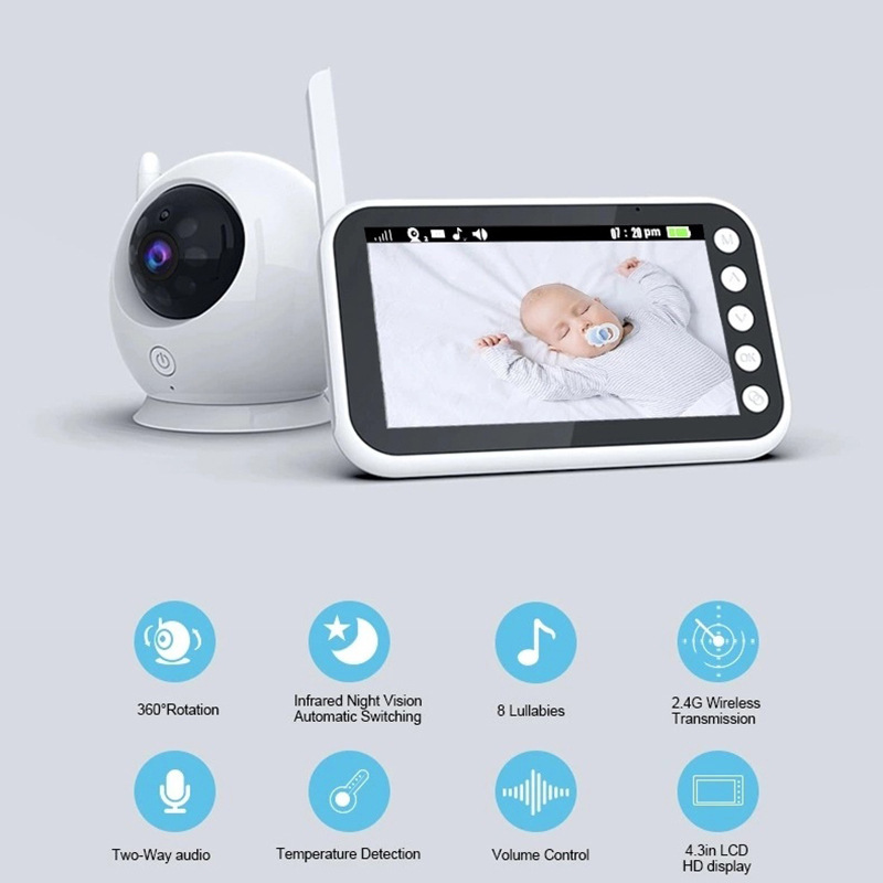 4.3inches  LCD HD Display 360°Rotation Baby Monitor Wireless Kids Intercom Caregiver Infrared Night Vision Automatic Switching