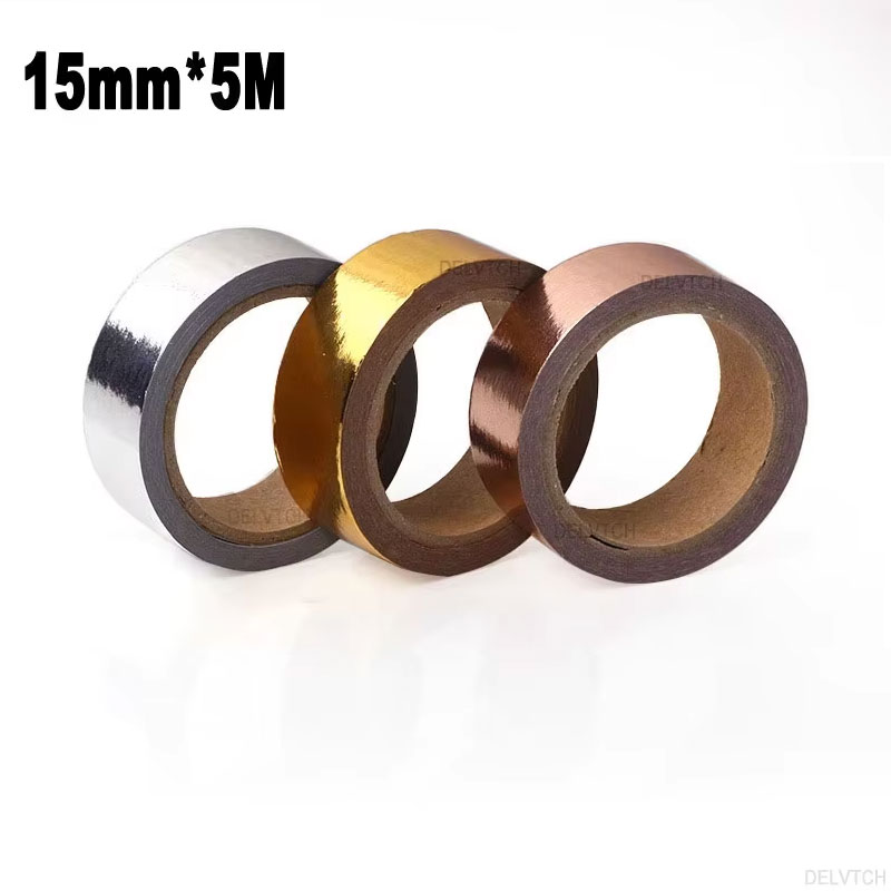1Pcs 3Pcs Roll 15mm*5M Hot Stamping Art Masking Golden Silver Washi Tape DIY Scrapbook Diary Paper Decoration Adhesive Sticker