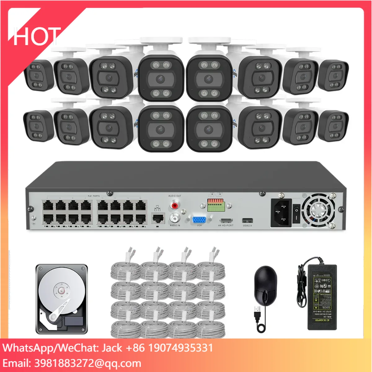 Hiseeu H.265 16CH 8MP IP POE Active Deterrence Camera System OEM Two Way Audio Security Bullet Network Camera CCTV 4K NVR Kit