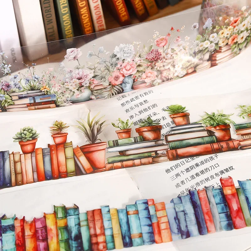 1Roll PET TapesBook Ocean Cruise Reading Landscape Potting Bookscape Material Adhesives Tape DIY Scrapbook cut 50mm*2m