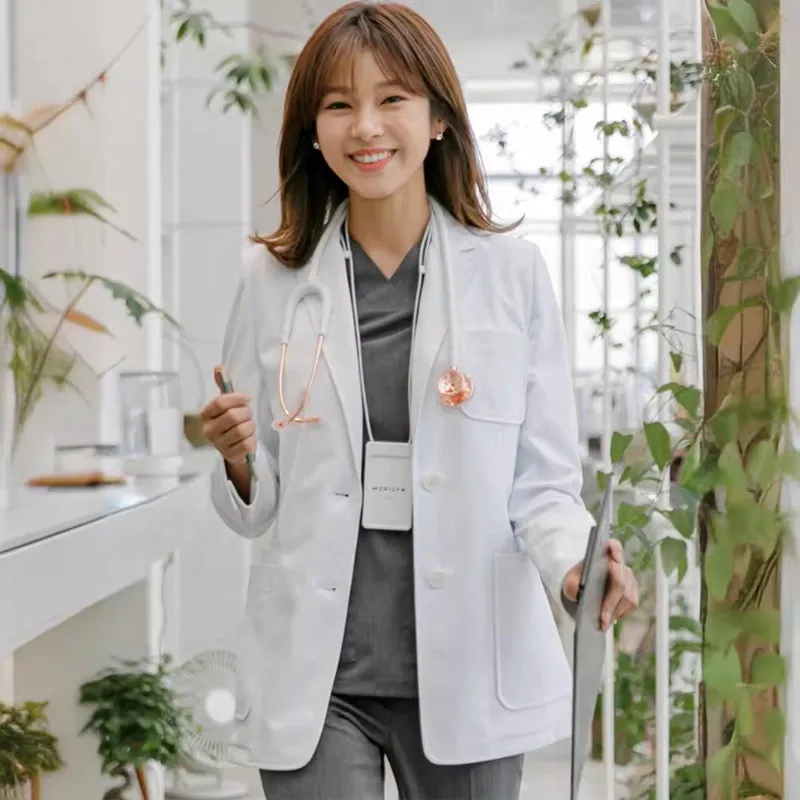 Unisex White Coat Lab Coat Hospital Doctor Slim Nurse Uniform Spa Uniform Nursing Uniform Scrubs Medical Uniforms Women
