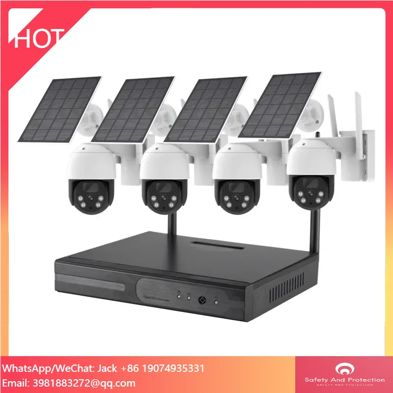Battery Solar Power 2 Way Audio PTZ Camera Wireless NVR System 4CH 4MP Wifi Surveillance Set
