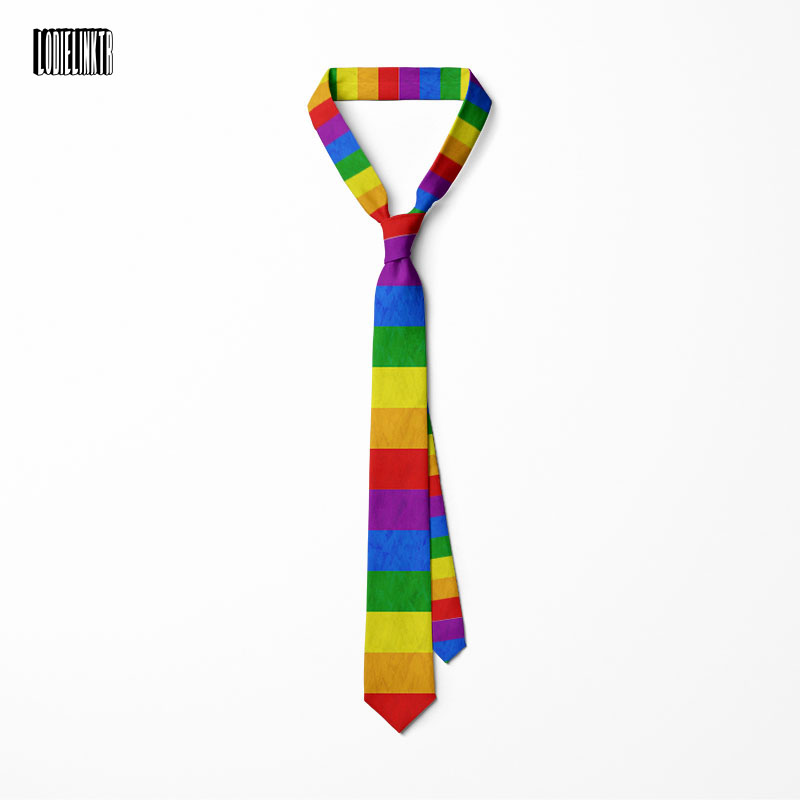 New Rainbow Color Printing Tie Casual Daily Wear Shirt Polyester  Fiber Slim Fit Necktie For Men Women Party Wedding Accessories