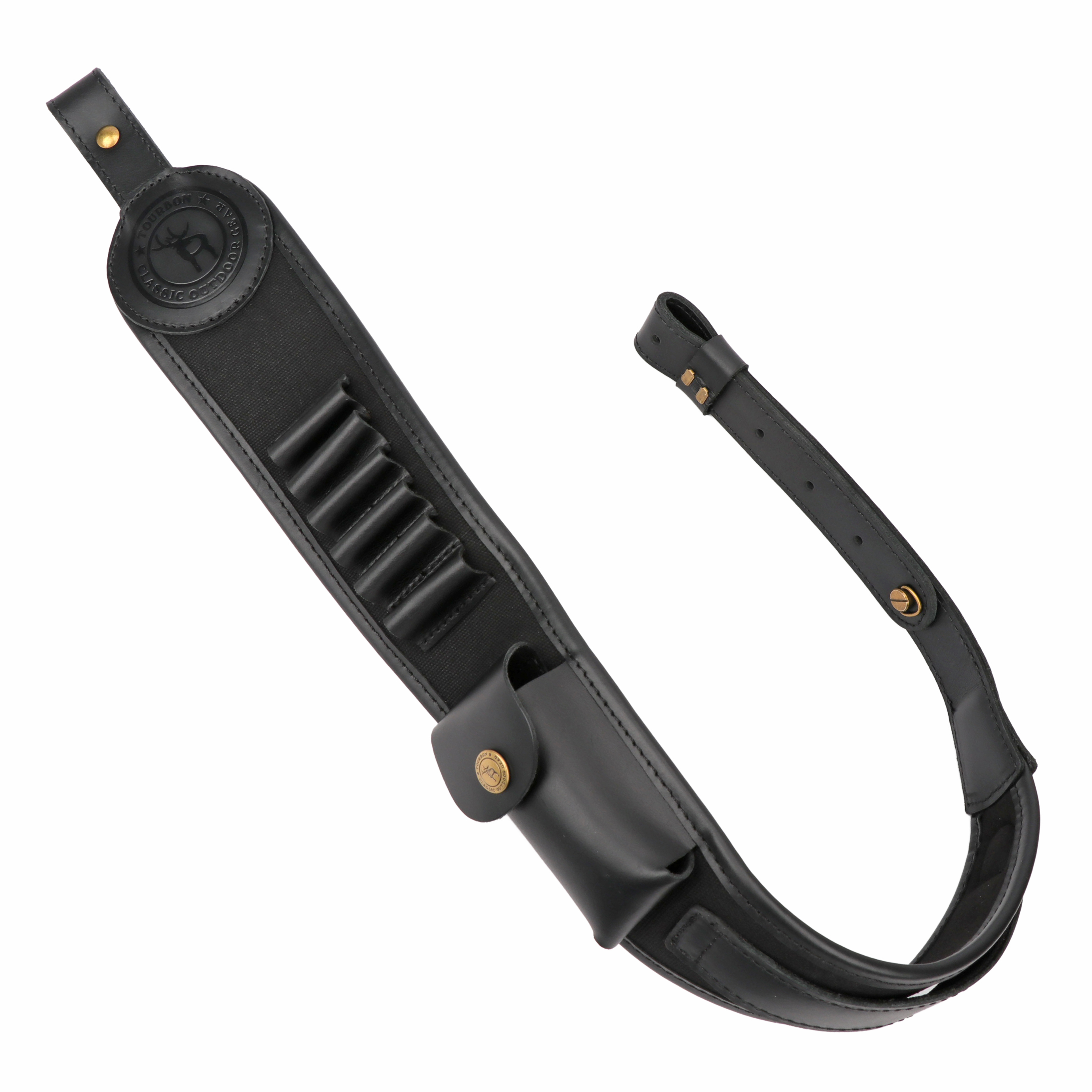 Tourbon Hunting Accessories Canvas & Leather Rifle Sling w/ Bullet Cartridges Ammo Holder Shooting Shoulder Strap Black