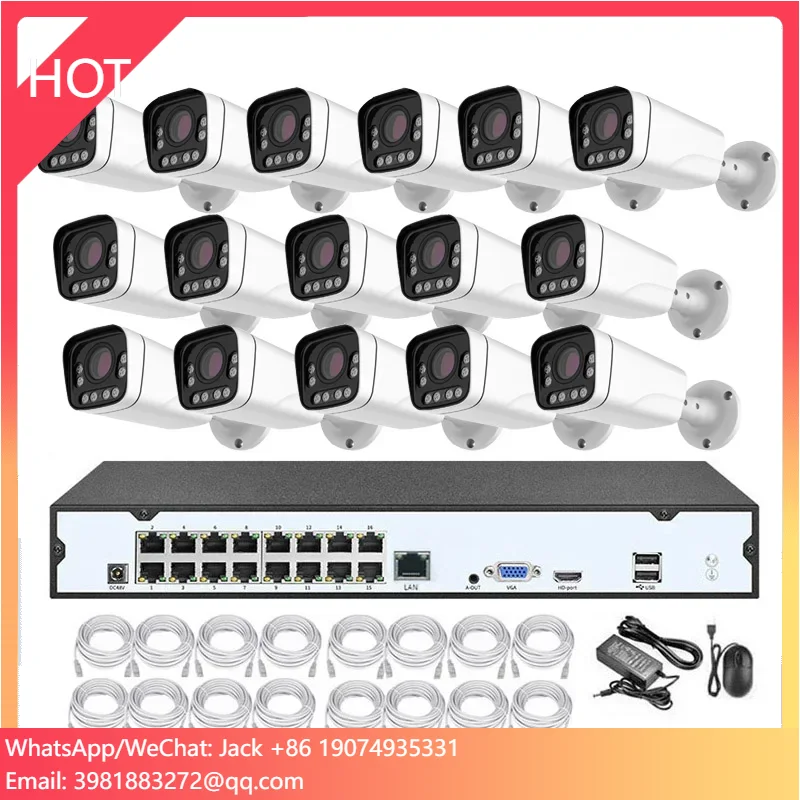 4K 16 Piece Two Way Audio Colorful Outdoor Waterproof Motion Detection POE Camera Set 8MP NVR Kit With 4X Zoom