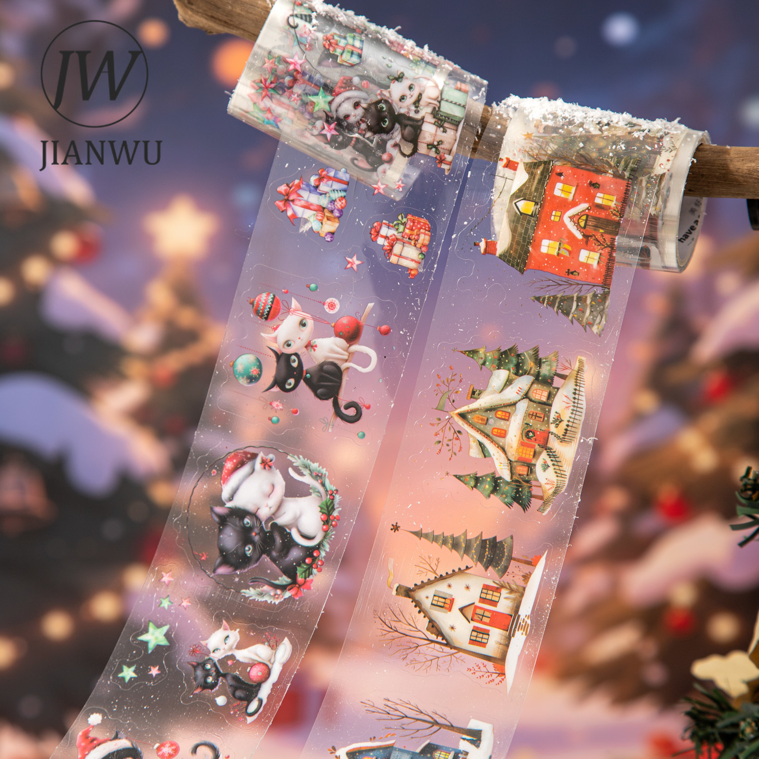 JIANWU50mm*200cm Strange Christmas Night Series Vintage Festival Landscape Material Collage PET Tape Creative Journal Stationery