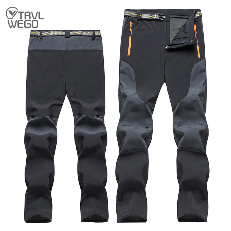 TRVLWEGO Men Winter Hiking Pants Skating Trekking Outdoor Sports Inner Fleece Soft Shell Warm Thermal Skiing Camping Trousers