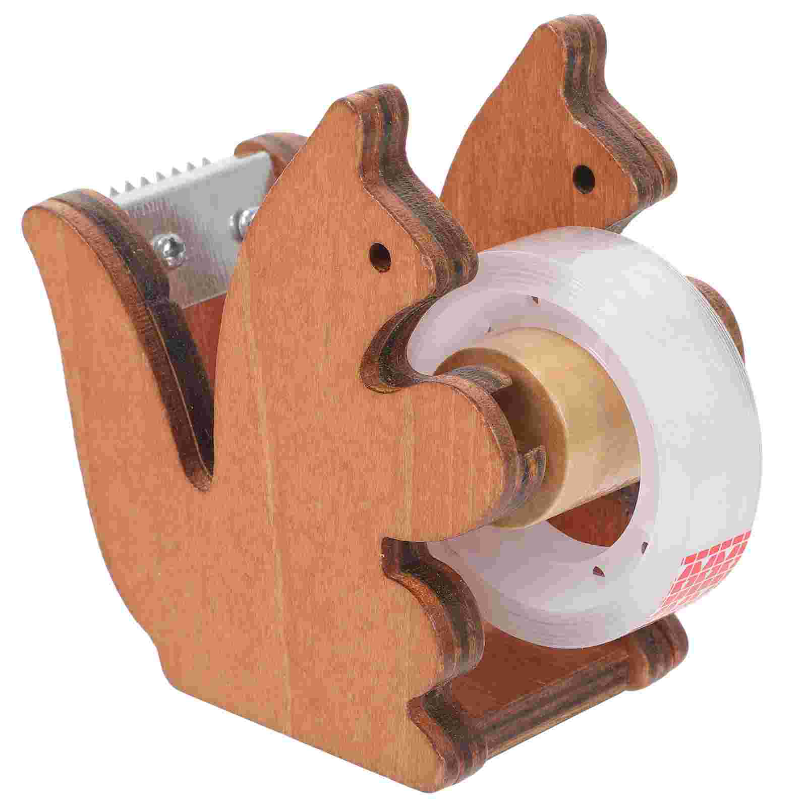 Cute Squirrel Tape Dispenser Portable Small Packing Desktop Desk Kawaii Office Holder Wooden Animal Cutters Roller Refill