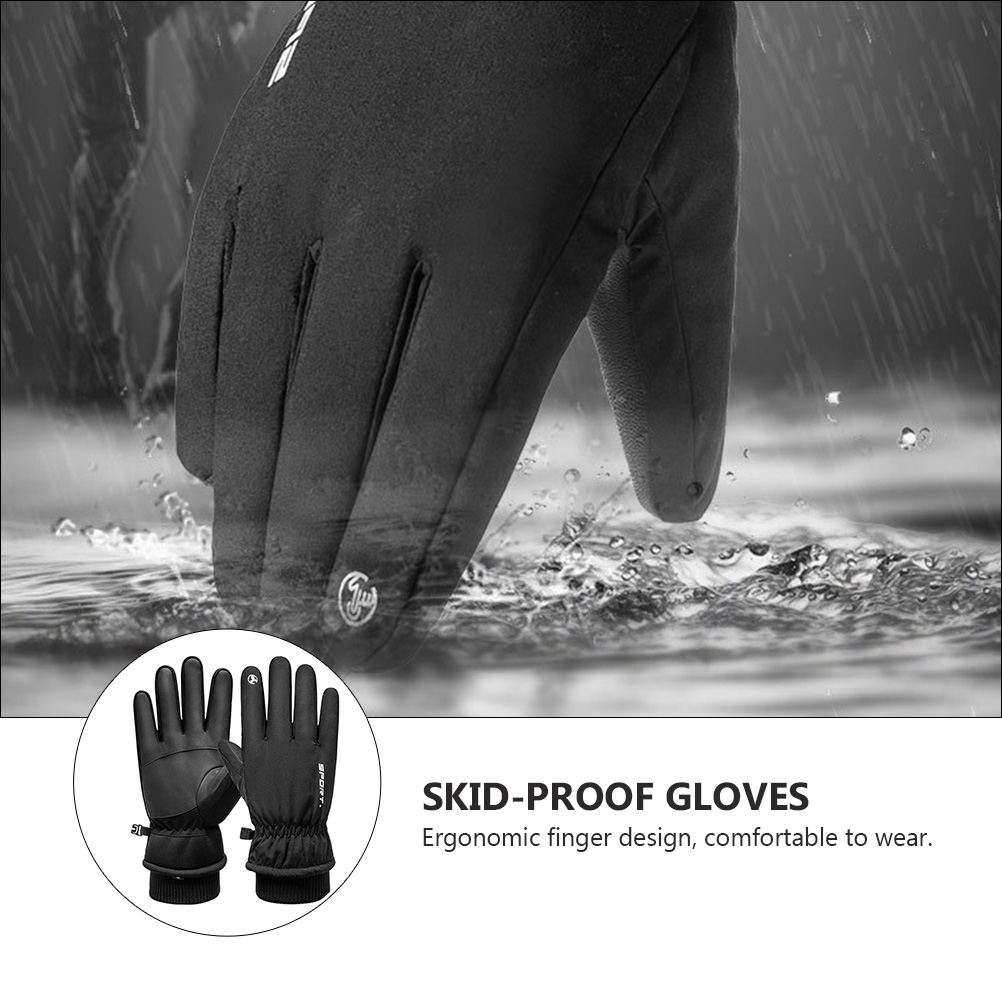 1 Pair Thermal Ski Gloves Thickened Cotton Windproof Elastic Closure Anti-Slip Palm Eco-Friendly Material Ergonomic