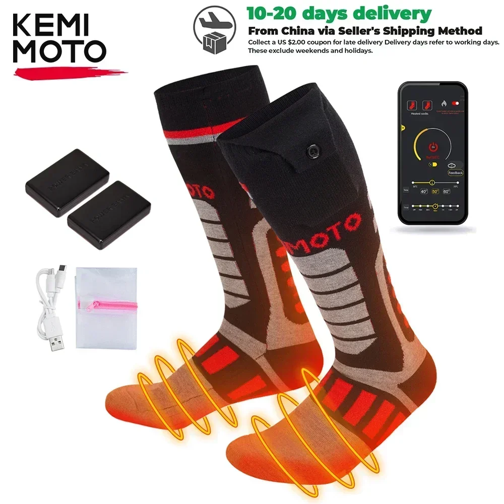 KEMIMOTO Heated Socks APP Contorl Battery Stocking Thicken Cotton Winter Socks Foot Warmers Outdoor For Skiing Hunting Boots