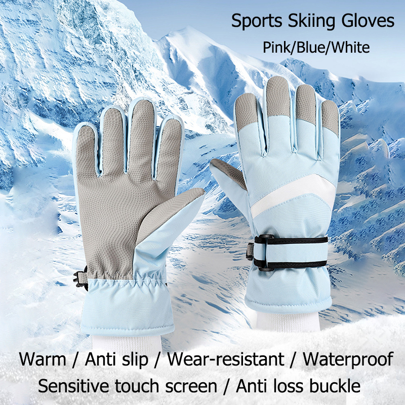 Women Warm Skiing Gloves Winter Outdoor Sports Snowboard Accessories Waterproof Ski Glove Non-slip Touch Screen Cycling Gloves