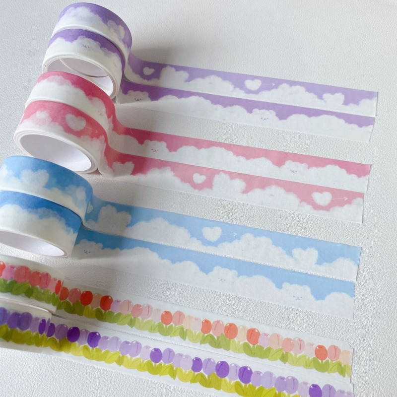 Ins Cartoon Cute Bear Cloud Washi Tape Stationery Color Masking Decorative Tape Diy Scene Collage Kawaii Sealing Sticker 3.5m