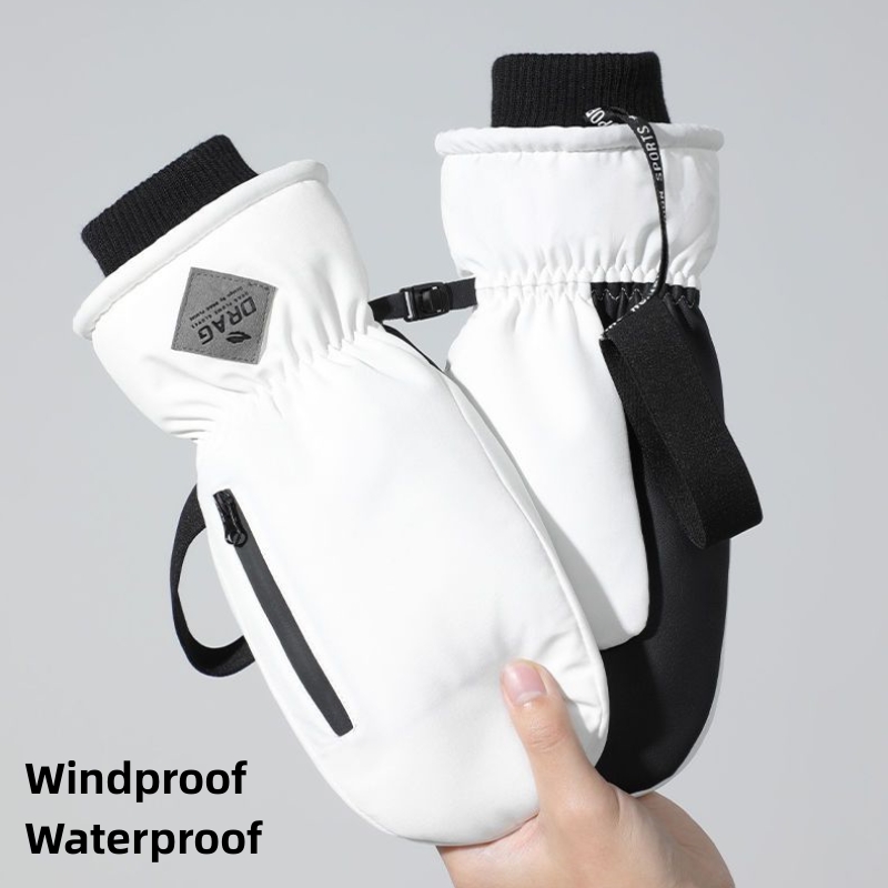 Winter Professional Ski Gloves Print Thickened Zipper Pocket Gloves Windproof Anti-slip Inner Five Finger Warm TUP Waterproof