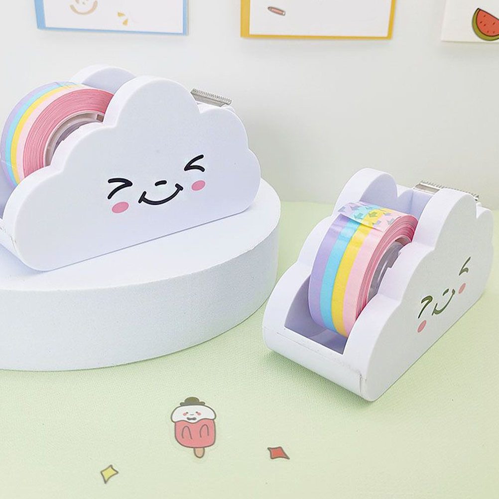 Rainbow Tape Adhesive Desk Holder Kids Slicer Multi Function Dispenser Paper Cutters Storage Tool Desktop Stationery Tape
