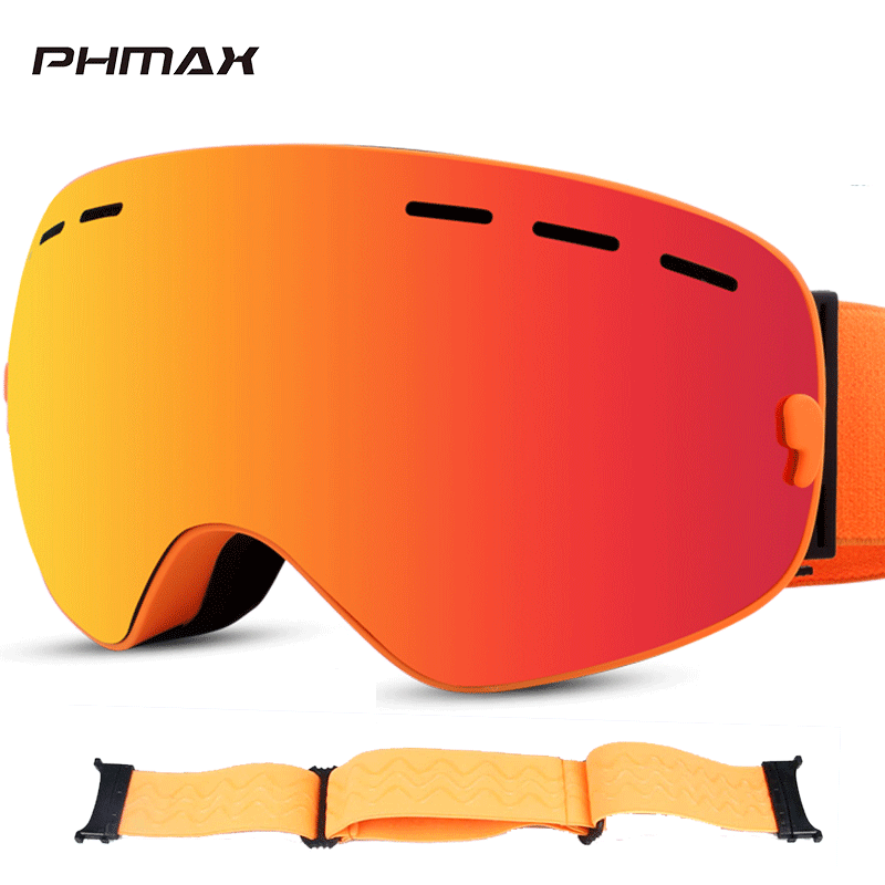 PHMAX-Ski Glasses with Anti-Slip Strap for Men and Women, Outdoor Snow Goggles, Double Layers, Anti-Fog Snowmobile, Brand